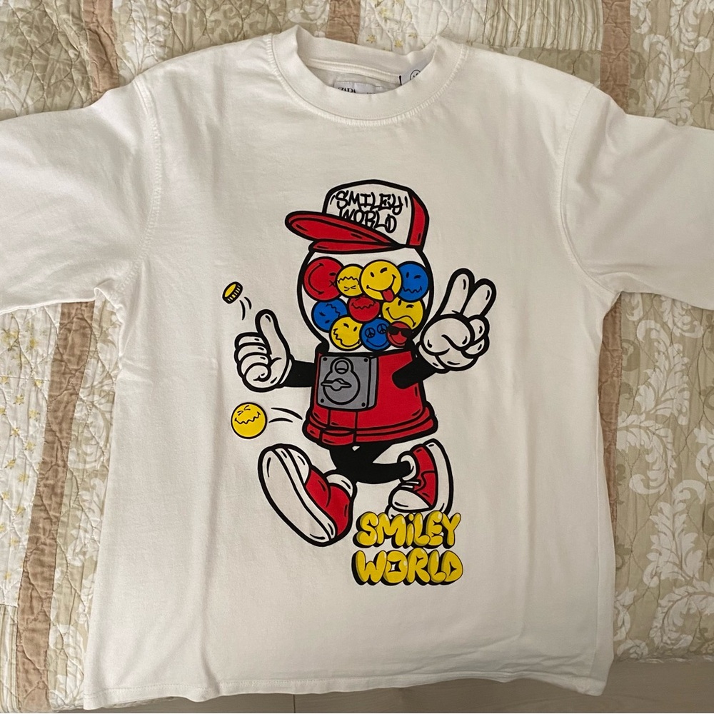 Zara Kids White Tee with Colorful Smiley Design